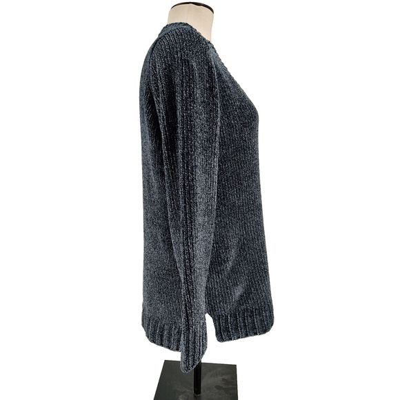 Orvis Woman's Blue Gray Chenille Pullover Soft Ribbed Sweater Size Large V Neck - Picture 3 of 10